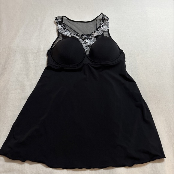 Women's Black Contrast Babydoll Cami Corset Lace Whimsigoth Romantic SzS - Picture 3 of 8